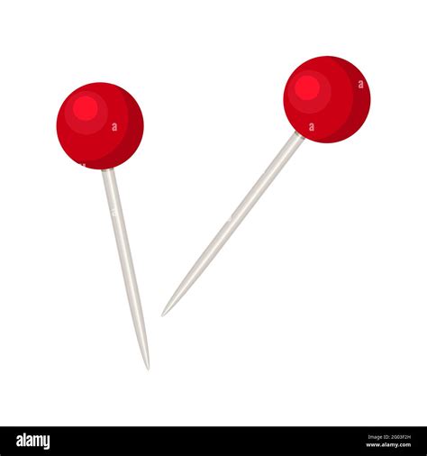 Pin Isolated On White Background Red Pushpin For Noticeboard Sewing