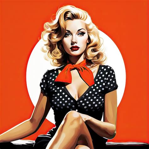 Premium AI Image Blonde Pinup Lady Wearing Polka Dot Dress On Retro