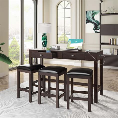 Wildon Home® 4 Piece Counter Height Table Set With Socket And Leather