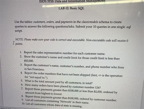 Solved ISDS 3110 Data And Information Management LAB 2 Chegg