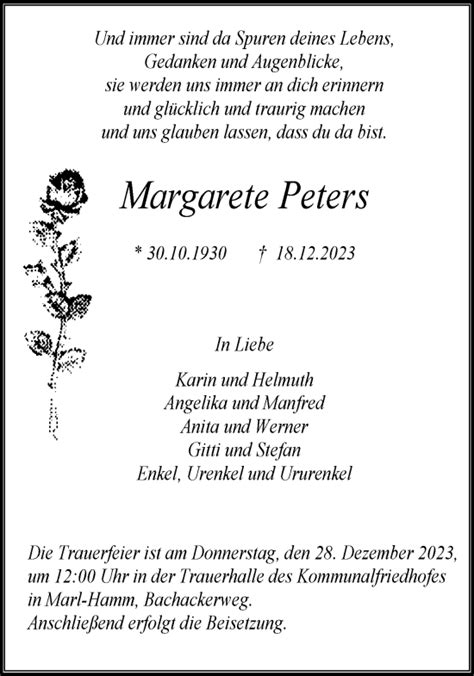 Traueranzeigen Von Margarete Peters Sich Erinnern De