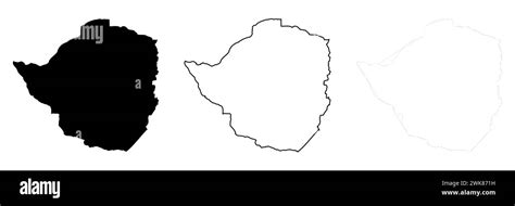 Zimbabwe Country Silhouette Set Of High Detailed Maps Solid Black