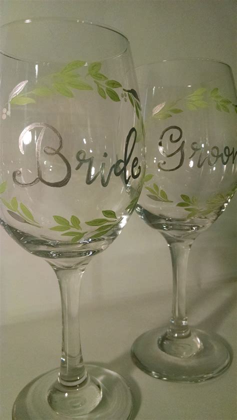 Beautiful Hand Painted Bride And Groom Long Stem Wine Glasses Etsy