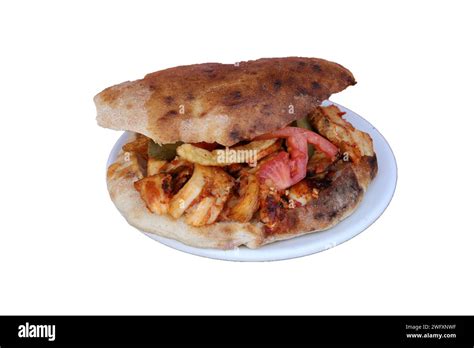 Traditional Turkish Food Chicken Doner Kebab On Sandwich Bread