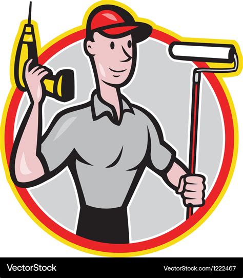 House Painter Paint Roller Handyman Cartoon Vector Image