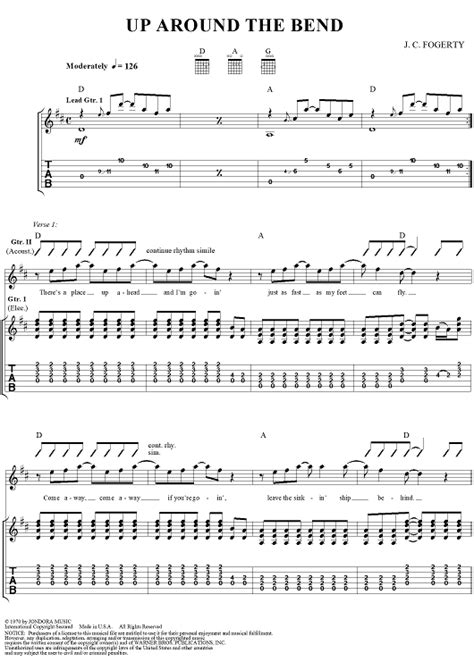 Up Around The Bend Sheet Music By Creedence Clearwater Revival For