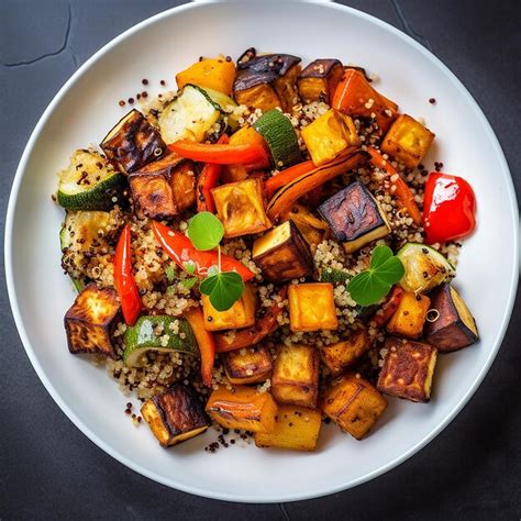 Premium Photo Harmony On A Plate Roasted Vegetables With Quinoa And Tofu