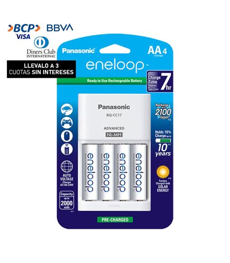 Pilas Recargables Panasonic Eneloop 1900mah X4 Aa Cargador Cc17