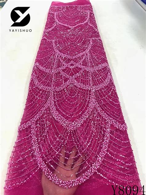 Nigerian Handmade Beads Lace Fabric Luxurious Sequins Beaded Embroidery