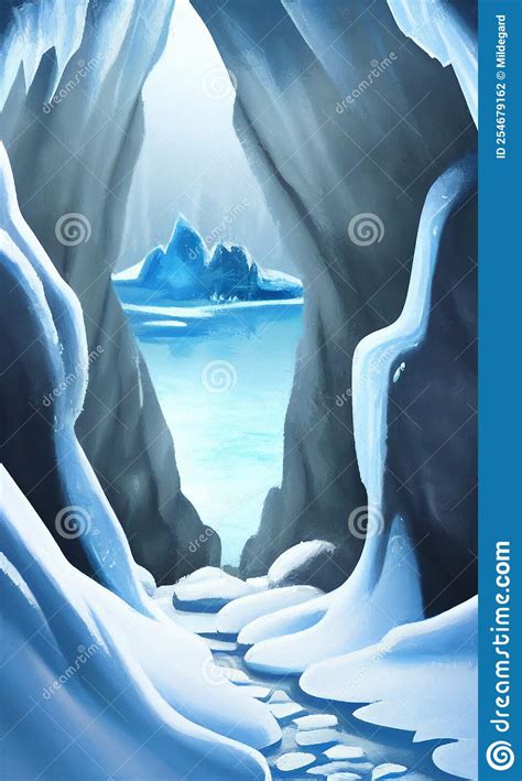 Ice Cave Entrance Fantasy Landscape Stock Illustration Illustration