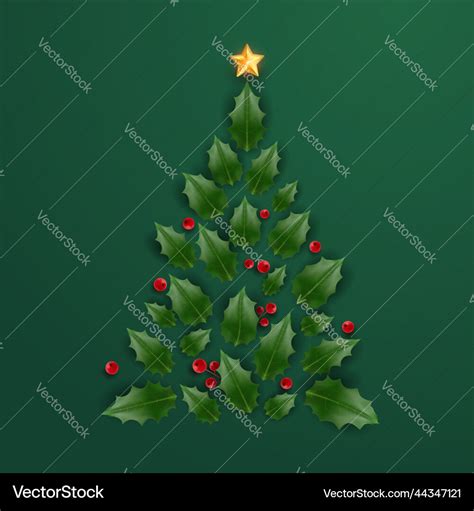 Christmas tree made of holly berry leaves Vector Image