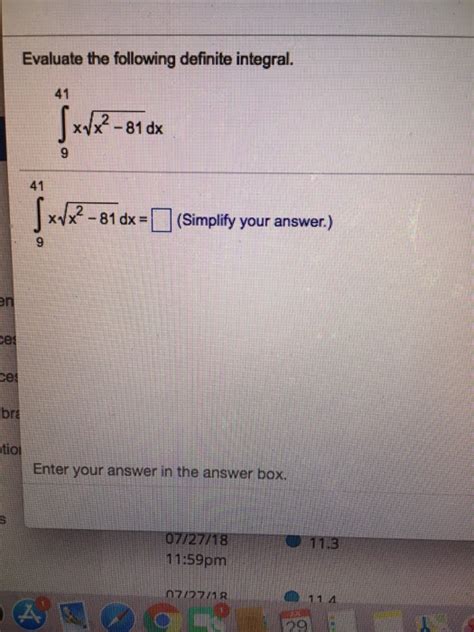 Solved Evaluate The Following Definite Integral 41 Xvx 81 Chegg