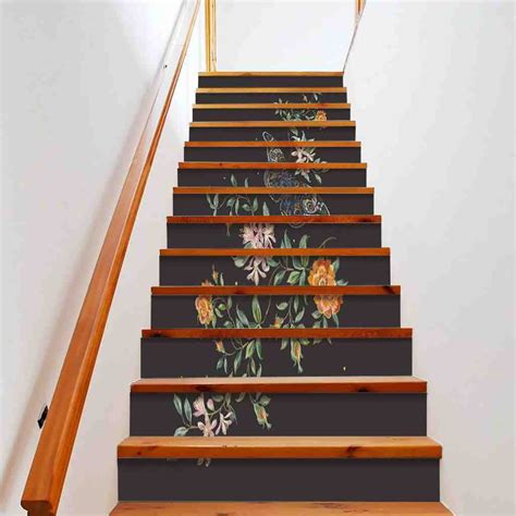 Watercolor Flowers Stair Stickers Purple Floral Stairway Decals Removable Rose Staircase Risers