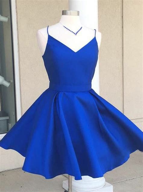 Royal Blue Satin Short Homecoming Dress Above Length Mini Prom Party