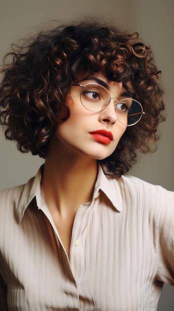 Premium Ai Image Woman Wearing Glasses Short Curly Hair