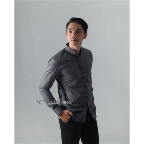 Jual Kemeja Polos Pria Lengan Panjang Casual Kemeja Pria Hitam Navy