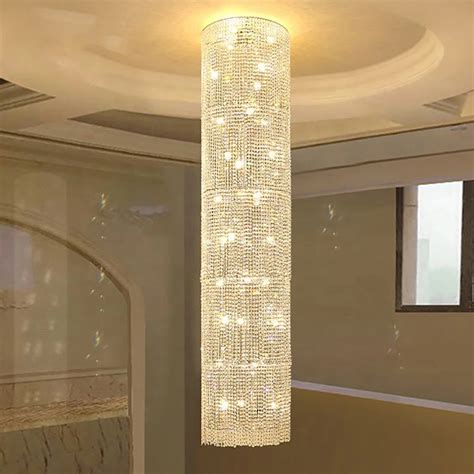 Modern Round Long K9 Bright Crystal Hanging Ceiling Lamp Fixture For