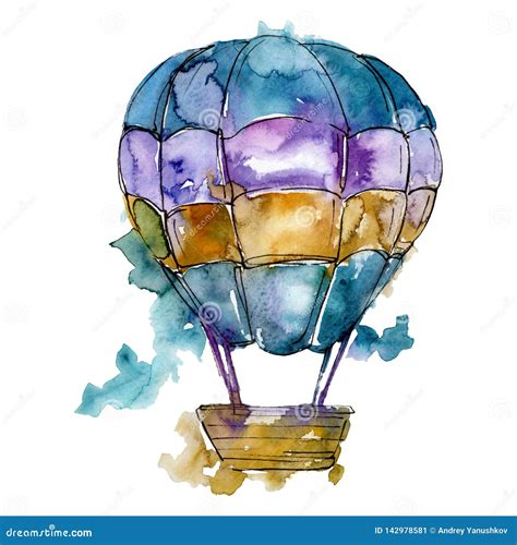 Hot Air Balloon Background Fly Air Transport Watercolor Background Set