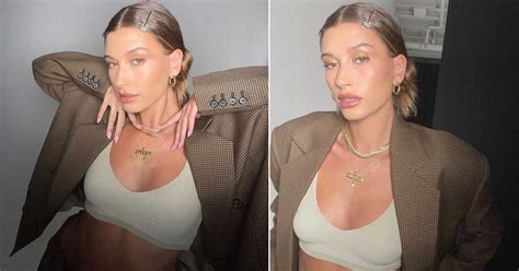 Hailey Bieber Pairing A Bralette With A Blazer Flaunting Her Toned