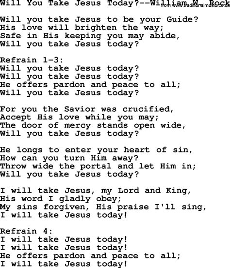 Hymns About God S Forgiveness Title Will You Take Jesus Today William