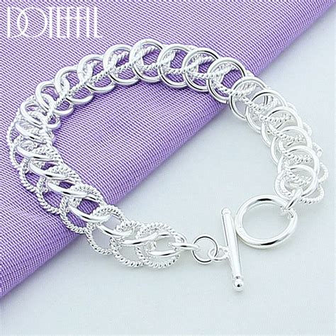 Doteffil Sterling Silver Multi Circle Chain Bracelet For Woman