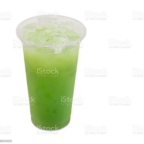 Ice Green Tea With Apple Fruit And Yogurt In Glass Stock Photo