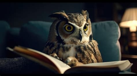 Premium AI Image | An owl is sitting on a book and reading a book.