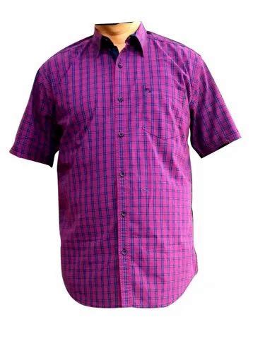 Checked Collar Neck Men Purple Cotton Check Shirt Hand Wash And Machine