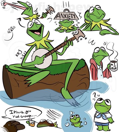 Frog Playing The Guitar While Sitting On A Log With Other Frogs Around