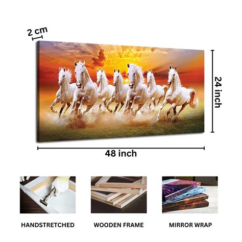 Seven Running Horse Picture, Lucky Horse Vaastu Canvas Picture, 7 Horse Wall Art Ready to Hang ...