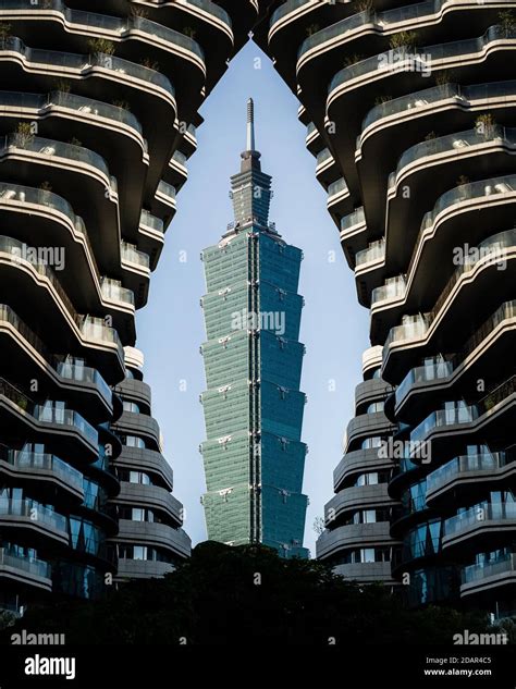 View Of Taipei 101 Tower Framed By A High Rise Building Taipei