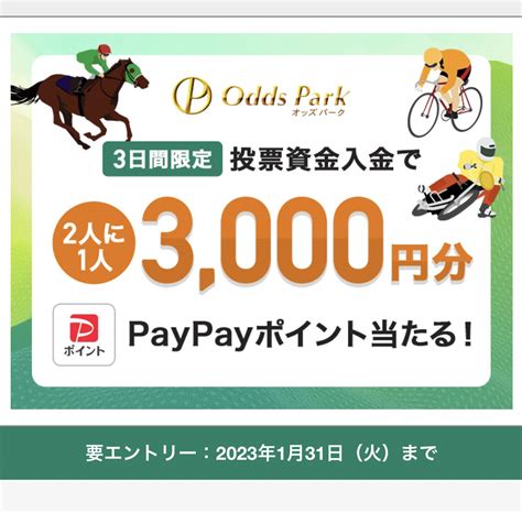 ゆずひこ🐱🎩 On Twitter Paypay銀行×オッズパーク メールを受信した人限定 2人に1人3000円分の Paypayポイント