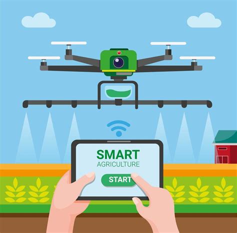 Drone Smart Agriculture Farmer Use Tablet Controlling Drone To Spray