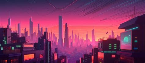 Premium AI Image | City background in vaporwave and synthwave style city wallpaper AI