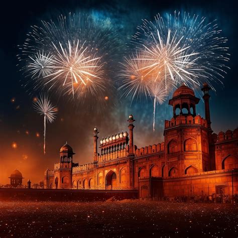 Premium AI Image | illustration of Red Fort at Night with Fireworks ...