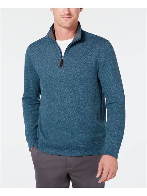 TASSO ELBA Mens Teal Patterned Quarter Zip Pullover Sweater Classic