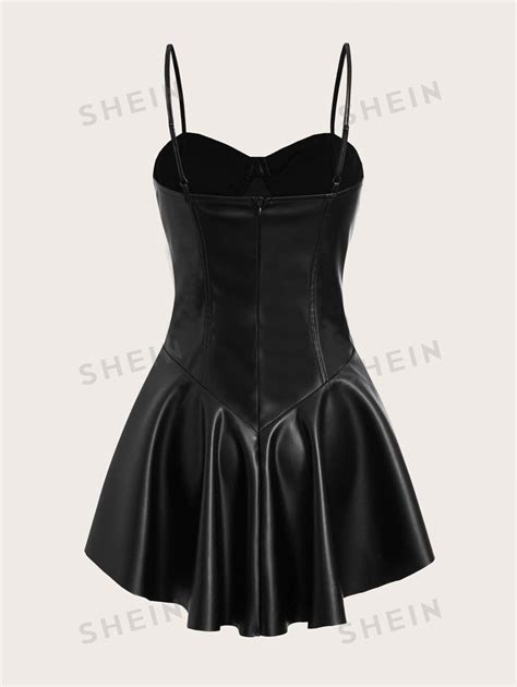 Shein Icon Vestido De Tirantes Con Cremallera Trasera Pu Sin Cintur N