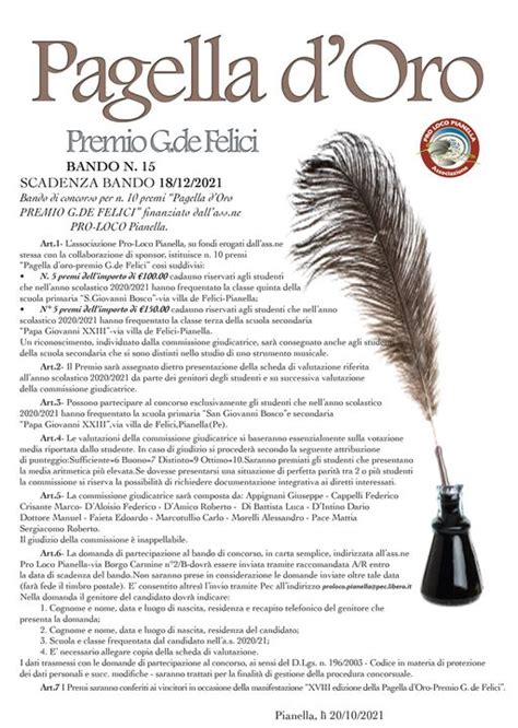 Pianella Xviii Edizione Premio Pagella D Oro Premio G De Felici