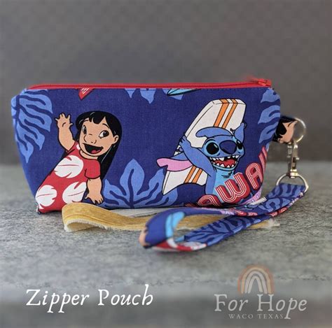 Lilo And Stitch Pencil Zipper Pouch Blue Zipper Wristlet Etsy