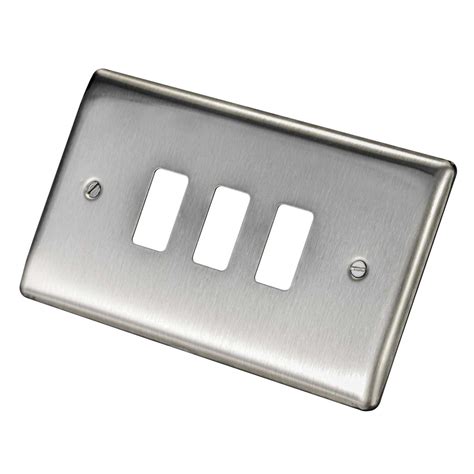 BG 3 Gang Grid Front Plate Brushed Steel RNBS3 CEF