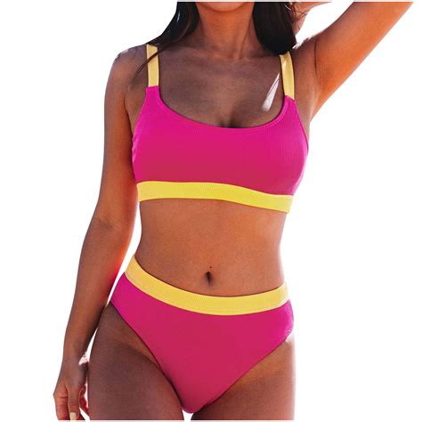 Mitankcoo Women S High Waisted Bikini Set Scoop Neck Swimsuit Two