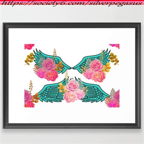 Silverpegasus Wings And Roses Turquoise White Framed