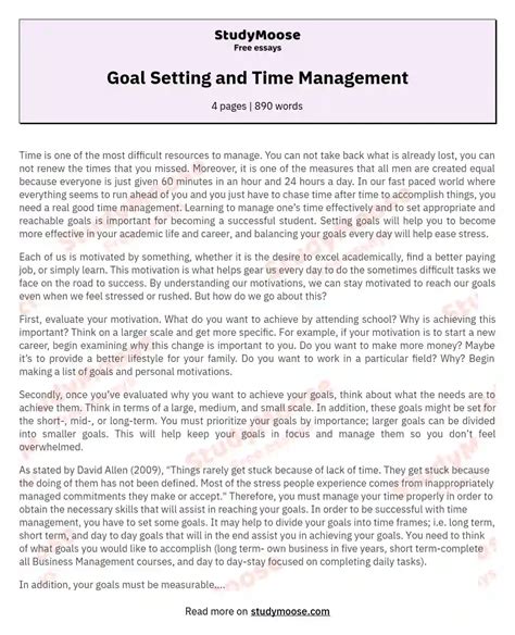 Goal Setting And Time Management Free Essay Example