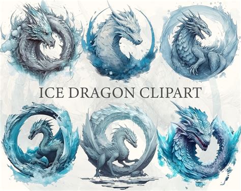 Ice Dragon Clipart Bundle Digital Dragon Art, Transparent Background ...