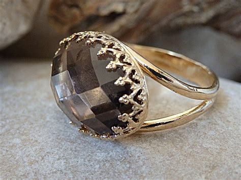 Smoky Quartz Ring Brown Gemstone Ring 14K Gold Filled Ring Gold