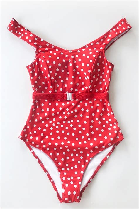 Red Polka Dot Belted One Piece Swimsuit Cupshe Au