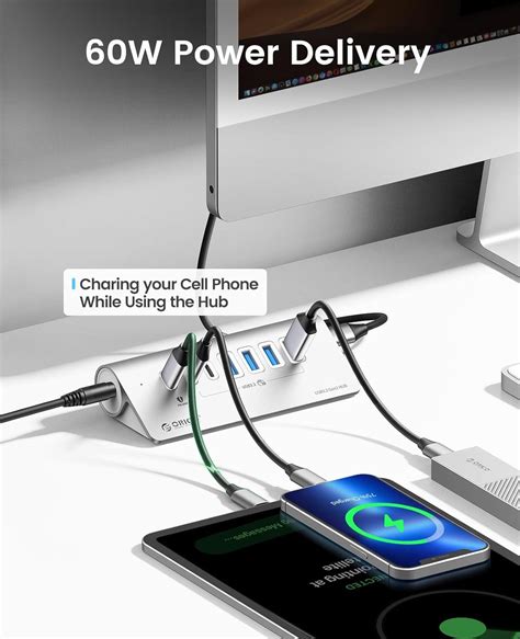 Orico Powered Usb Hub 10gbps 7 Port Usb 32 Gen 2 Hub 6 Usb 32 Data Ports 1 Pd 60w Charging