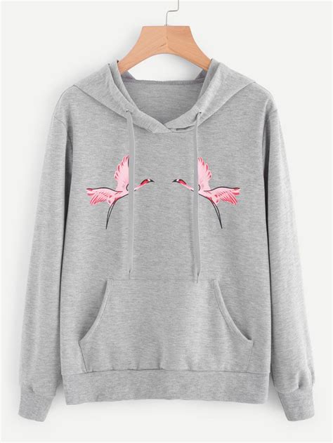 Flamingo Print Marled Hoodie Hoodies Flamingo Print Sweatshirts