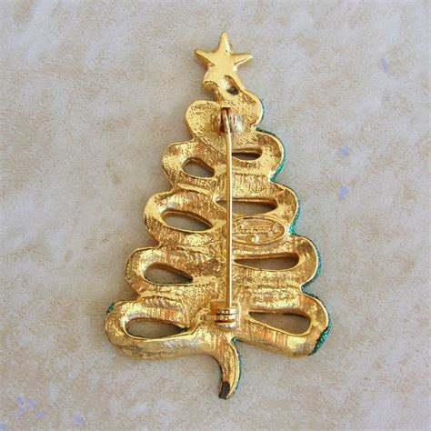 Danecraft Christmas Tree Pin Brooch Green Glitter Swirls Etsy