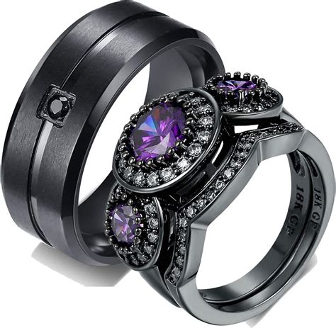 Daesar Par Anillo Pareja Acero Inoxidable Anillos Unisex Pareja Negro